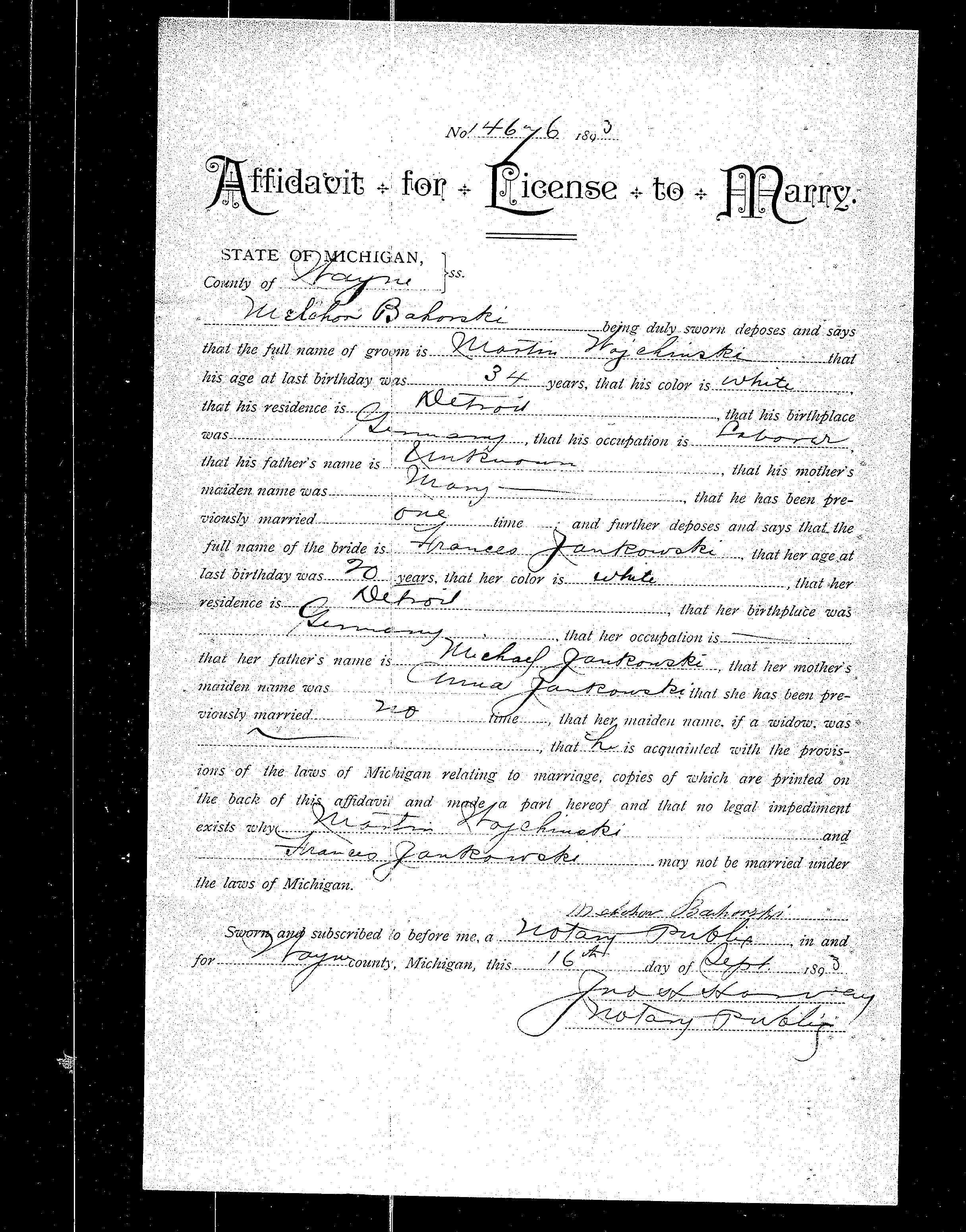 1893 martin and frances marriage license